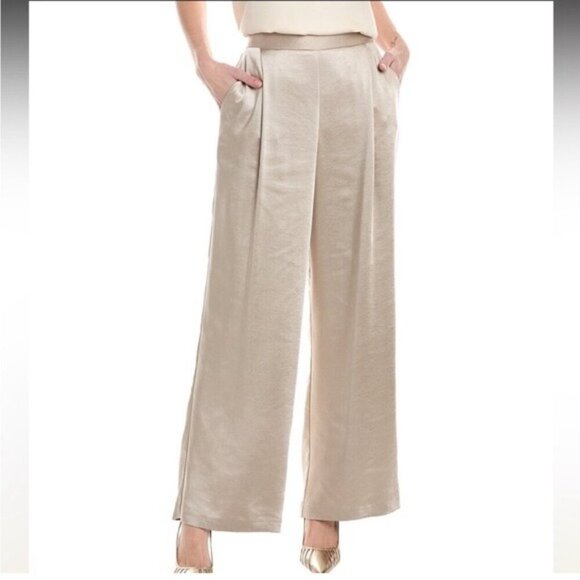 DREW By Anthropologie NWT Eva Wide Leg 90s Party Pants Baggy Satin Champagne L - Picture 1 of 15